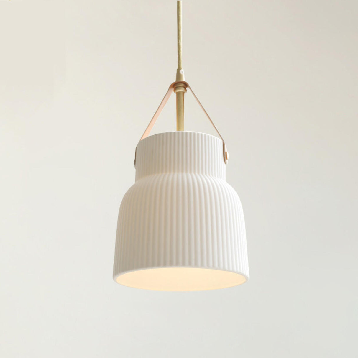 Modern Pleated Ceramic Pendant Light Leather Strap Image - 6