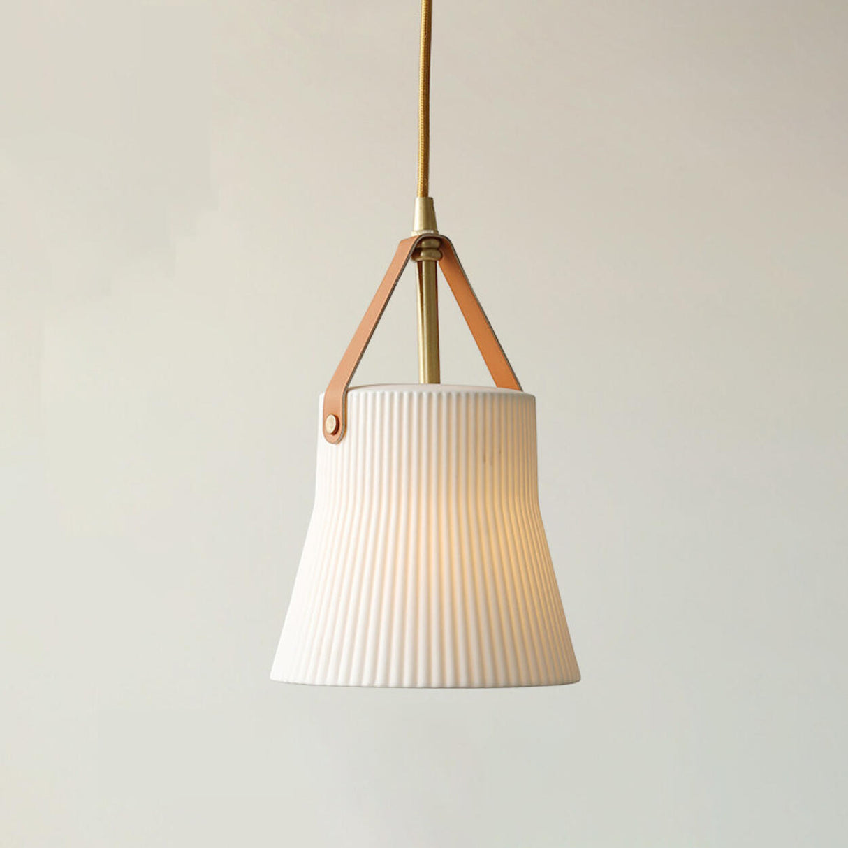 Modern Pleated Ceramic Pendant Light Leather Strap Image - 7