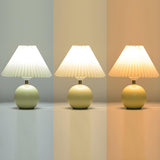 Modern Pleated Cone Shade White Ball Ceramic Table Lamp Image - 12