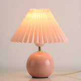 Modern Pleated Cone Shade White Ball Ceramic Table Lamp Image - 3