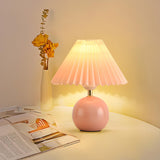 Modern Pleated Cone Shade White Ball Ceramic Table Lamp Image - 4