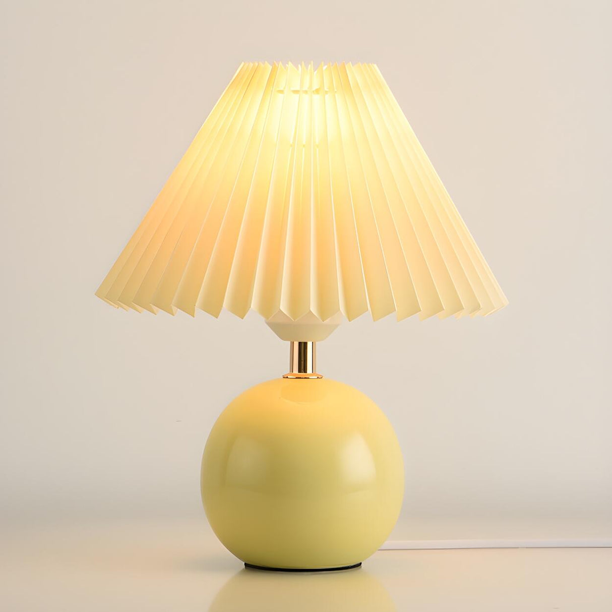 Modern Pleated Cone Shade White Ball Ceramic Table Lamp Image - 5