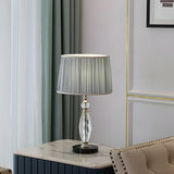 Modern Pleated Fabric Square Shade Crystal Table Lamp Image - 12