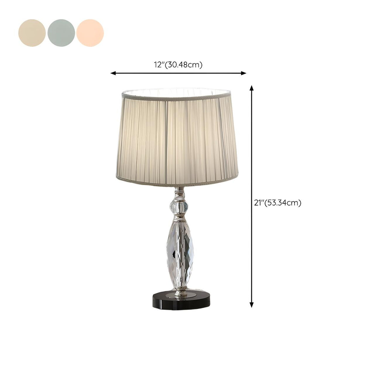 Modern Pleated Fabric Square Shade Crystal Table Lamp 