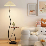 Modern Pleated Living Room Curved Floor Lamp with Shelf Image - 1