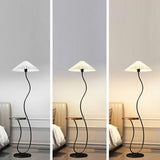 Modern Pleated Living Room Curved Floor Lamp with Shelf Image - 11