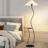 Modern Pleated Living Room Curved Floor Lamp with Shelf Image - 6