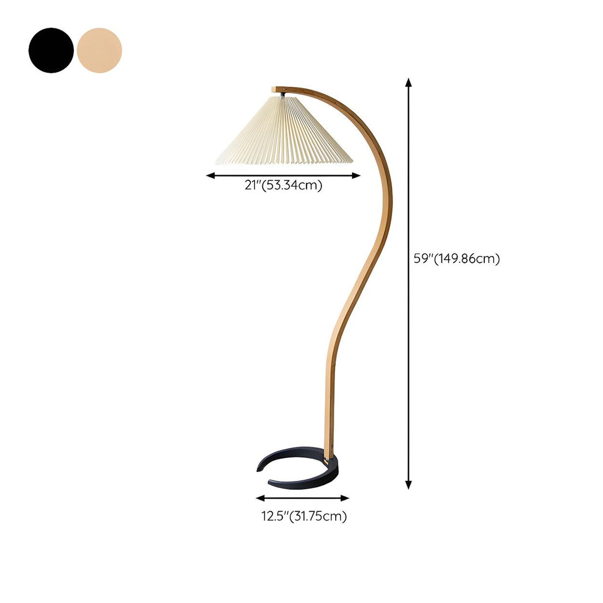 Modern Pleated Shade and Curved Black Floor Lamp 