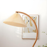 Modern Pleated Shade and Curved Black Floor Lamp Image - 6