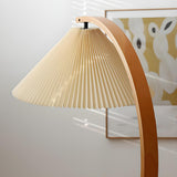 Modern Pleated Shade and Curved Black Floor Lamp Image - 7