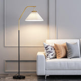 Modern Pleated Shade Black and Gold Metal Floor Lamp Image - 1