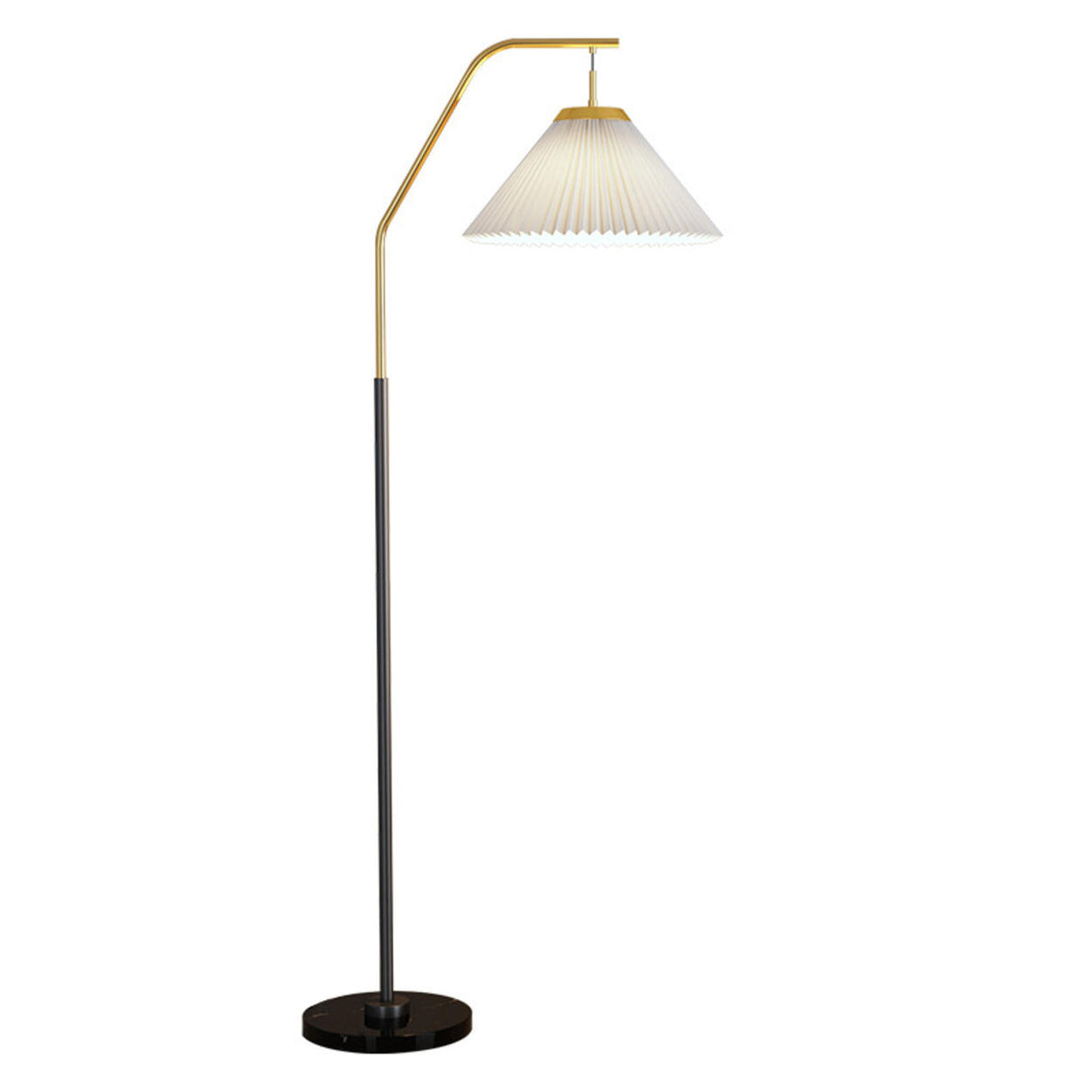 Modern Pleated Shade Black and Gold Metal Floor Lamp Image - 5