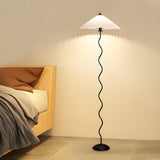 Modern Pleated Shade Wavy Black Metal Floor Lamp Image - 4