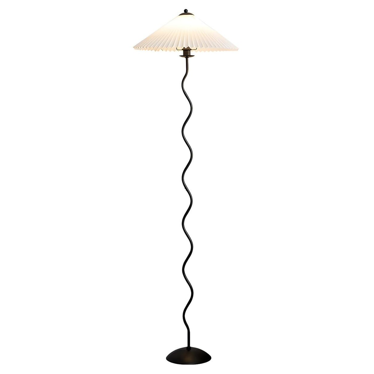 Modern Pleated Shade Wavy Black Metal Floor Lamp Image - 5