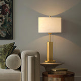 Modern Plug-in Barrel Fabric Shade Metal Table Lamp Image - 1