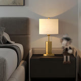 Modern Plug-in Barrel Fabric Shade Metal Table Lamp Image - 3