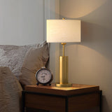 Modern Plug-in Barrel Fabric Shade Metal Table Lamp Image - 4