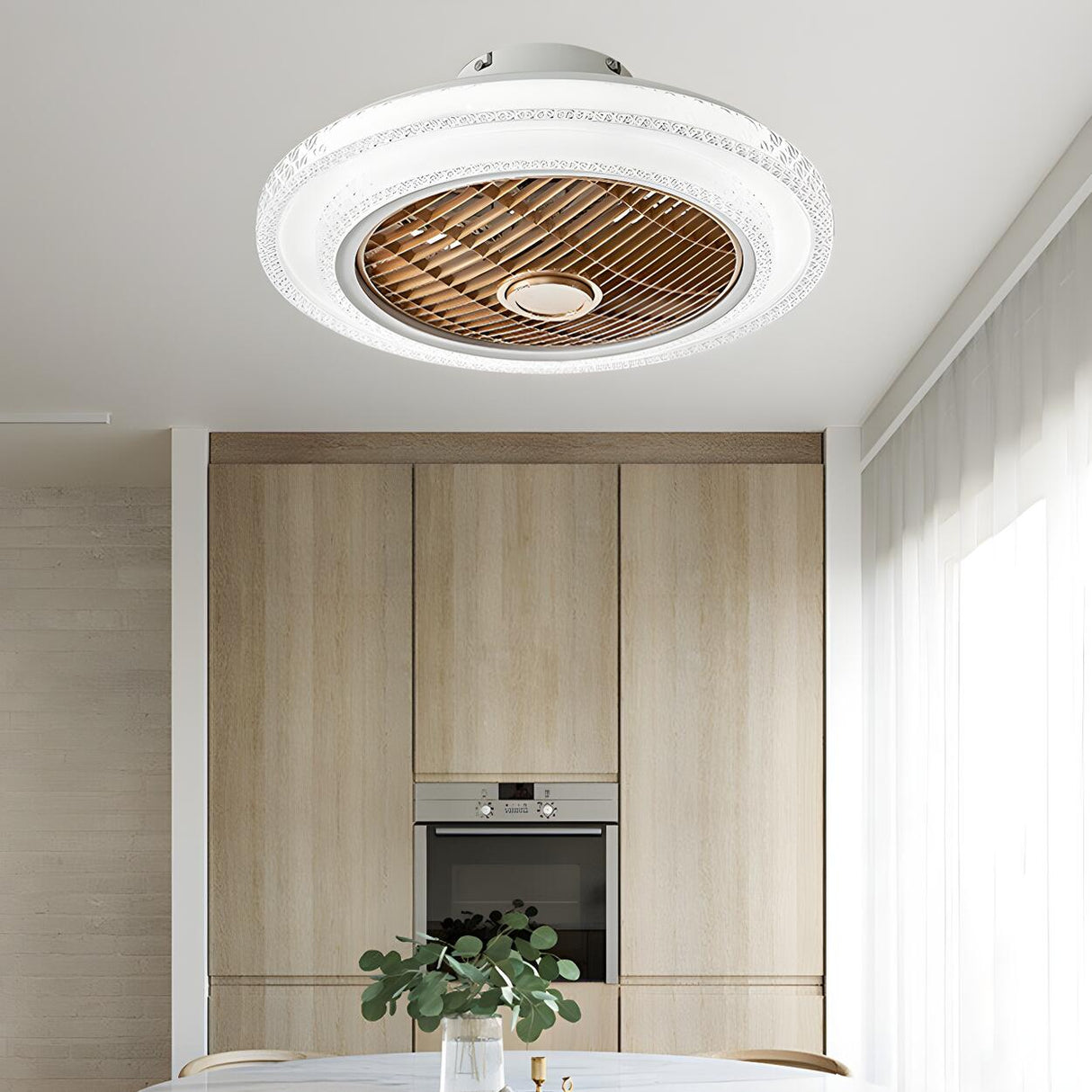 Modern Polished Round Bladeless Ceiling Fan with Light Image - 6