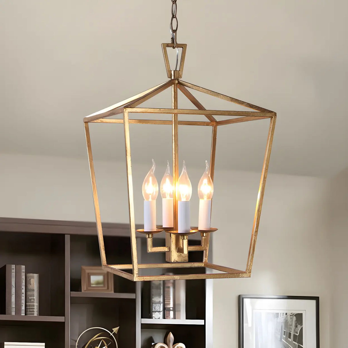 Modern Prismatic Geometric Gold Dining Room Chandelier Image - 6