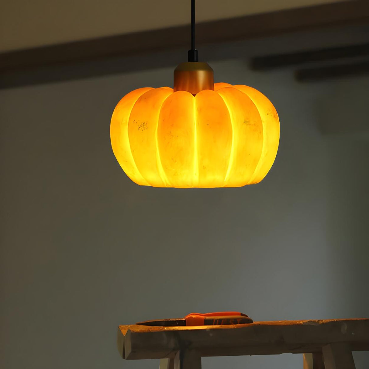 Modern Pumpkin Adjustable Yellow LED Pendant Lamp Image - 1