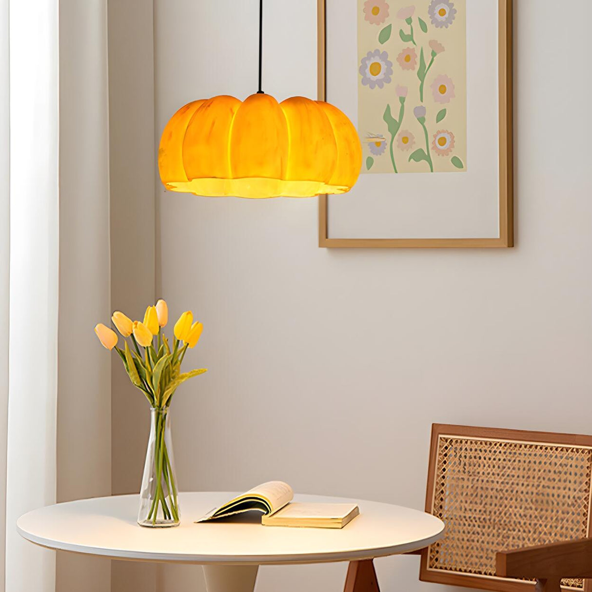 Modern Pumpkin Adjustable Yellow LED Pendant Lamp Image - 12