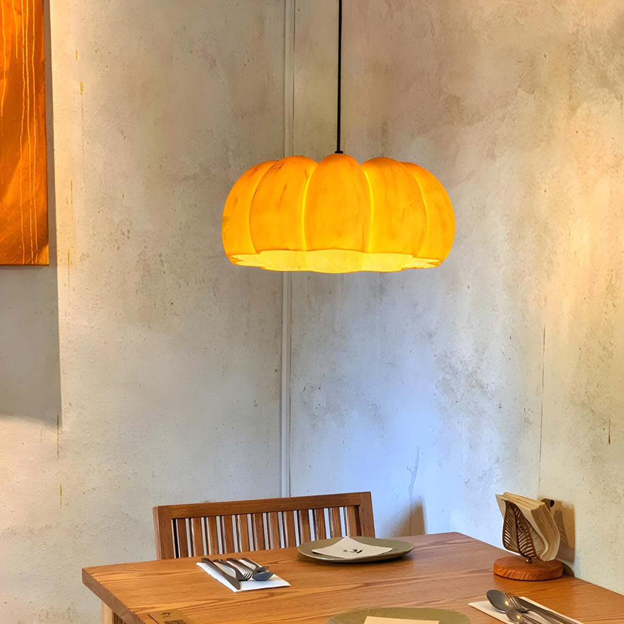 Modern Pumpkin Adjustable Yellow LED Pendant Lamp Image - 3