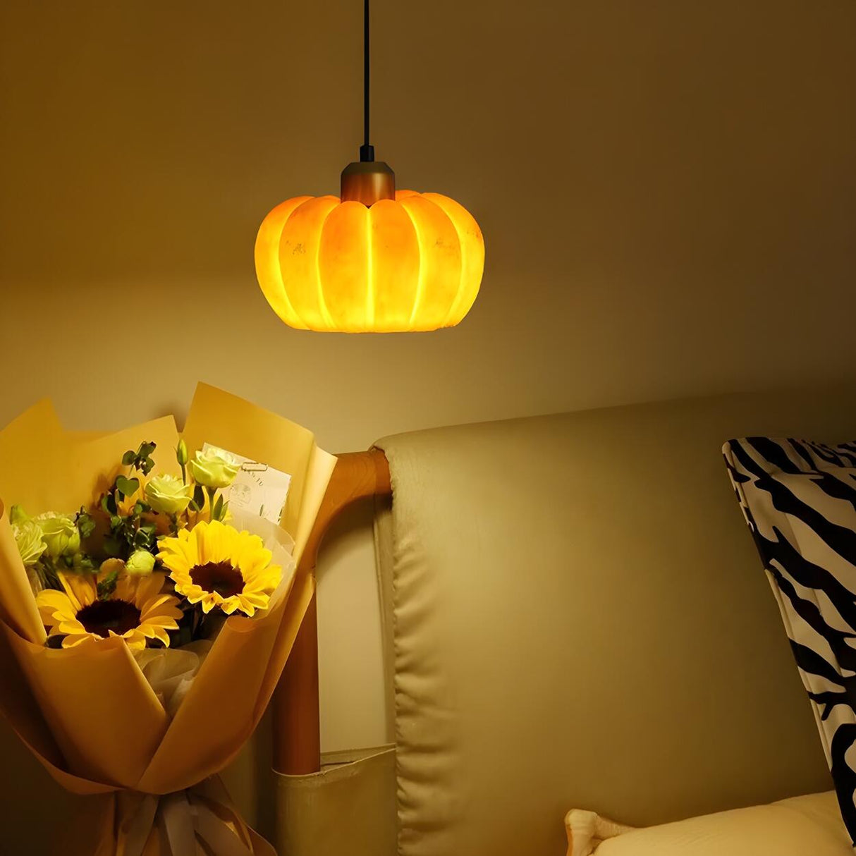 Modern Pumpkin Adjustable Yellow LED Pendant Lamp Image - 5