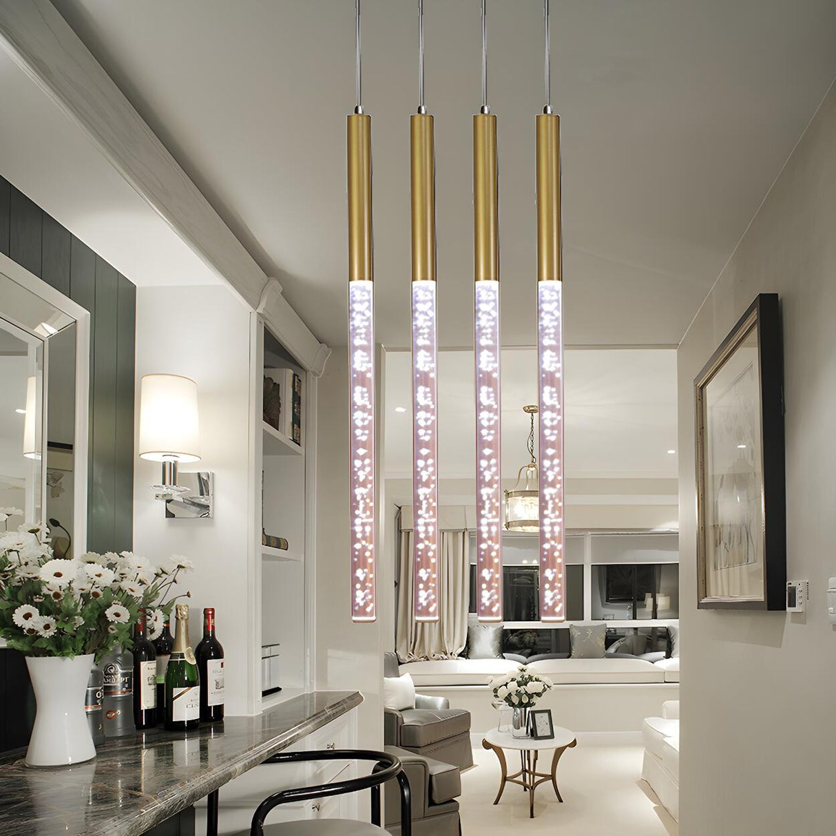 Modern Purple Linear LED Crystal Hanging Pendant Light Image - 11