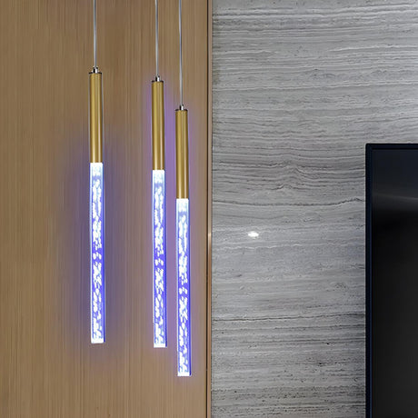 Modern Purple Linear LED Crystal Hanging Pendant Light Image - 2