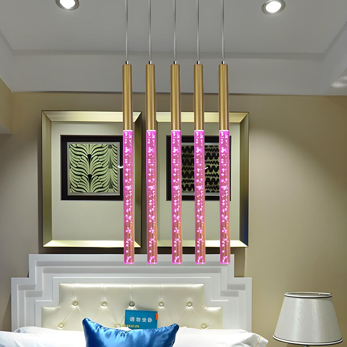 Modern Purple Linear LED Crystal Hanging Pendant Light Image - 7