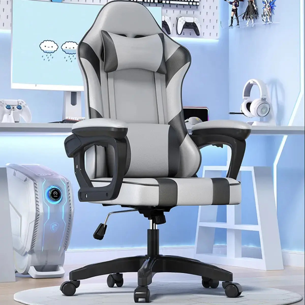 Modern Racing Swivel Leather Blue Ergonomic Chair Office Image - 17