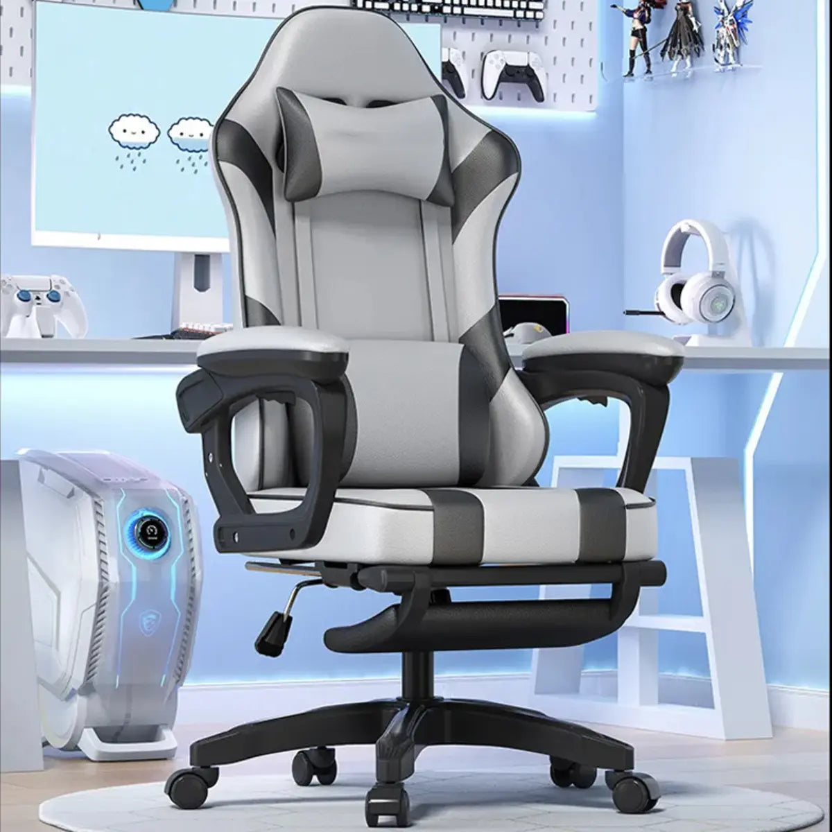 Modern Racing Swivel Leather Blue Ergonomic Chair Office Image - 9