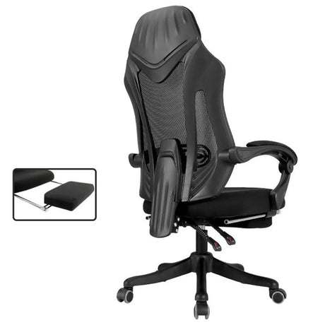 Modern Reclining Fabric Footrest Black Office Chair Image - 2