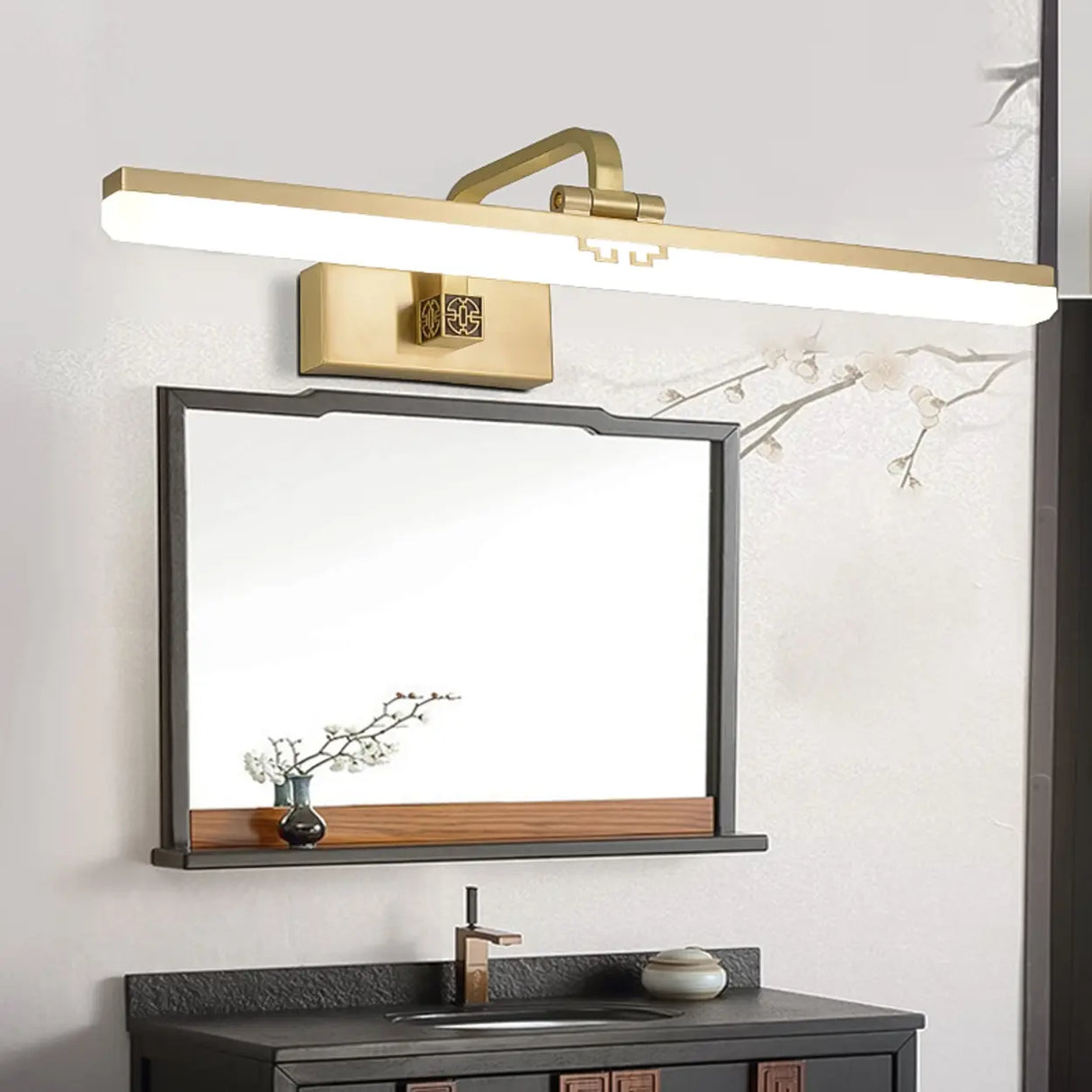 Modern Rectangle Brass Vanity Bathroom LED Light Image - 1