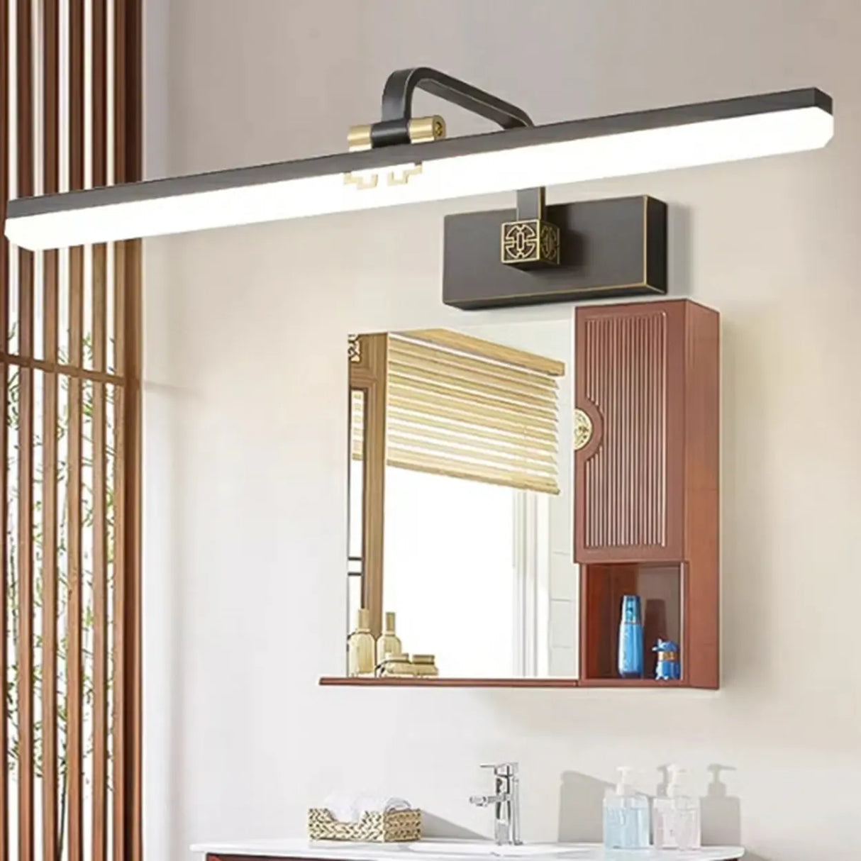 Modern Rectangle Brass Vanity Bathroom LED Light Image - 5