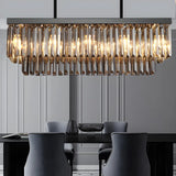 Modern Rectangle Crystal Smoke Gray Island Light Fixture Image - 3