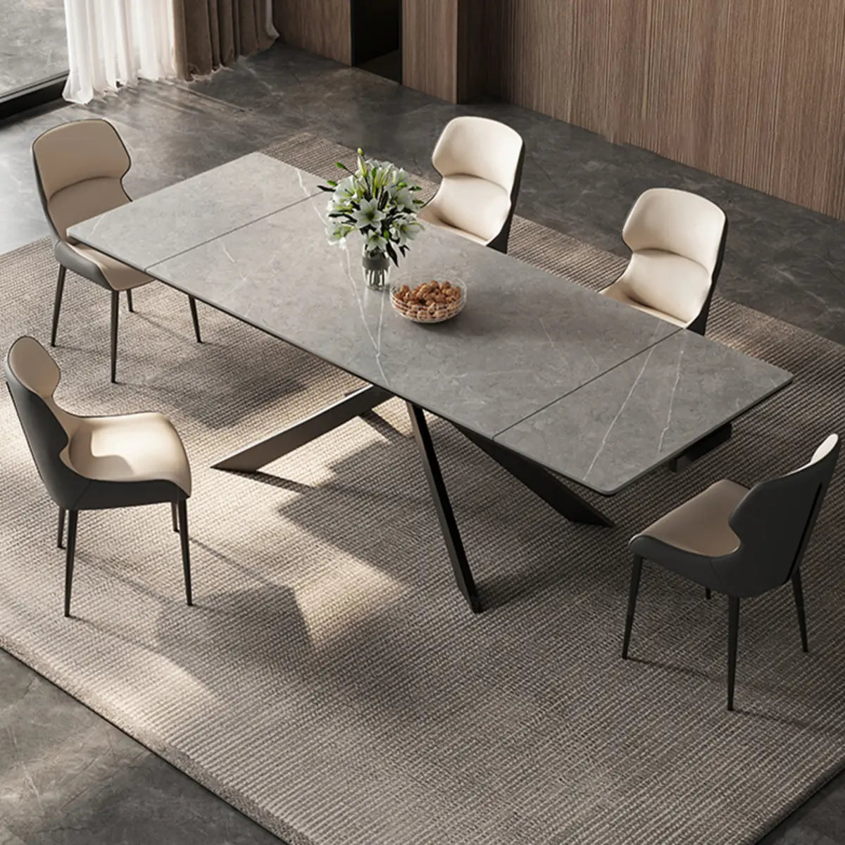 Modern Rectangle Extendable Grey Dining Table Removable Leaf Image - 1