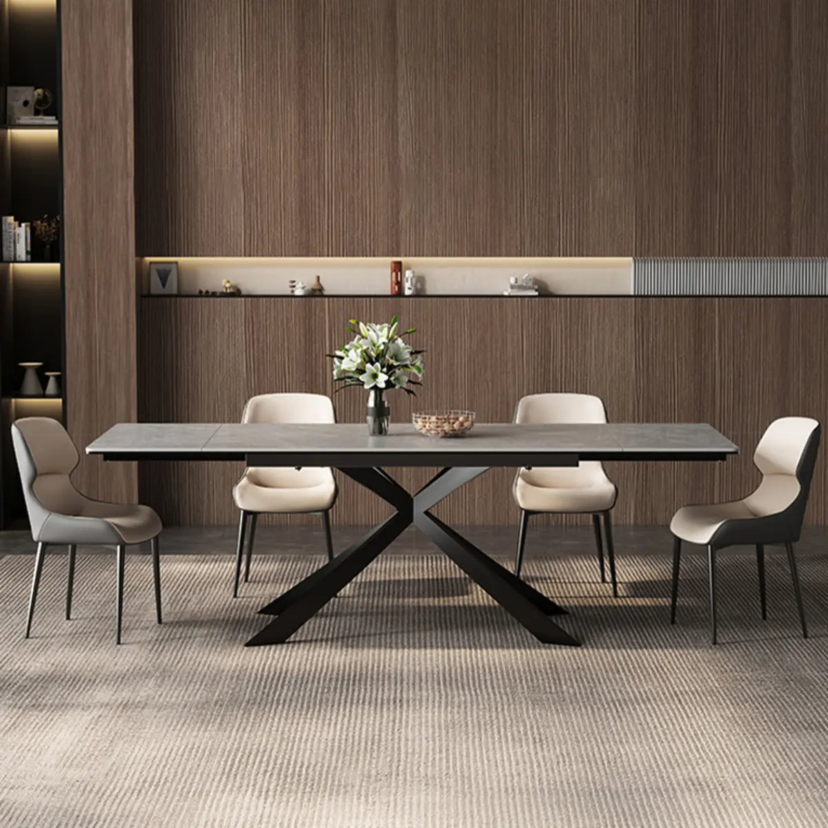 Modern Rectangle Extendable Grey Dining Table Removable Leaf Image - 2