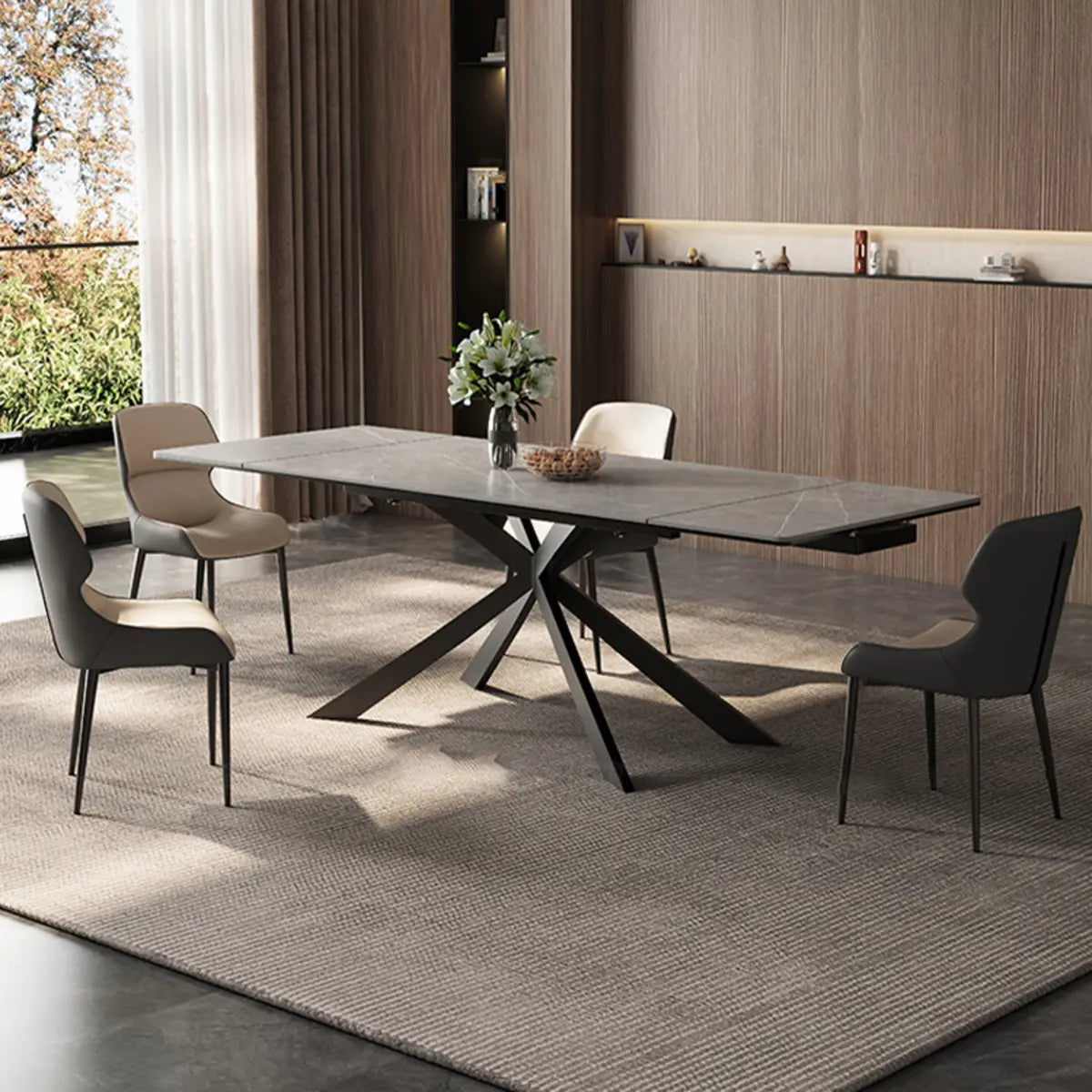 Modern Rectangle Extendable Grey Dining Table Removable Leaf Image - 3