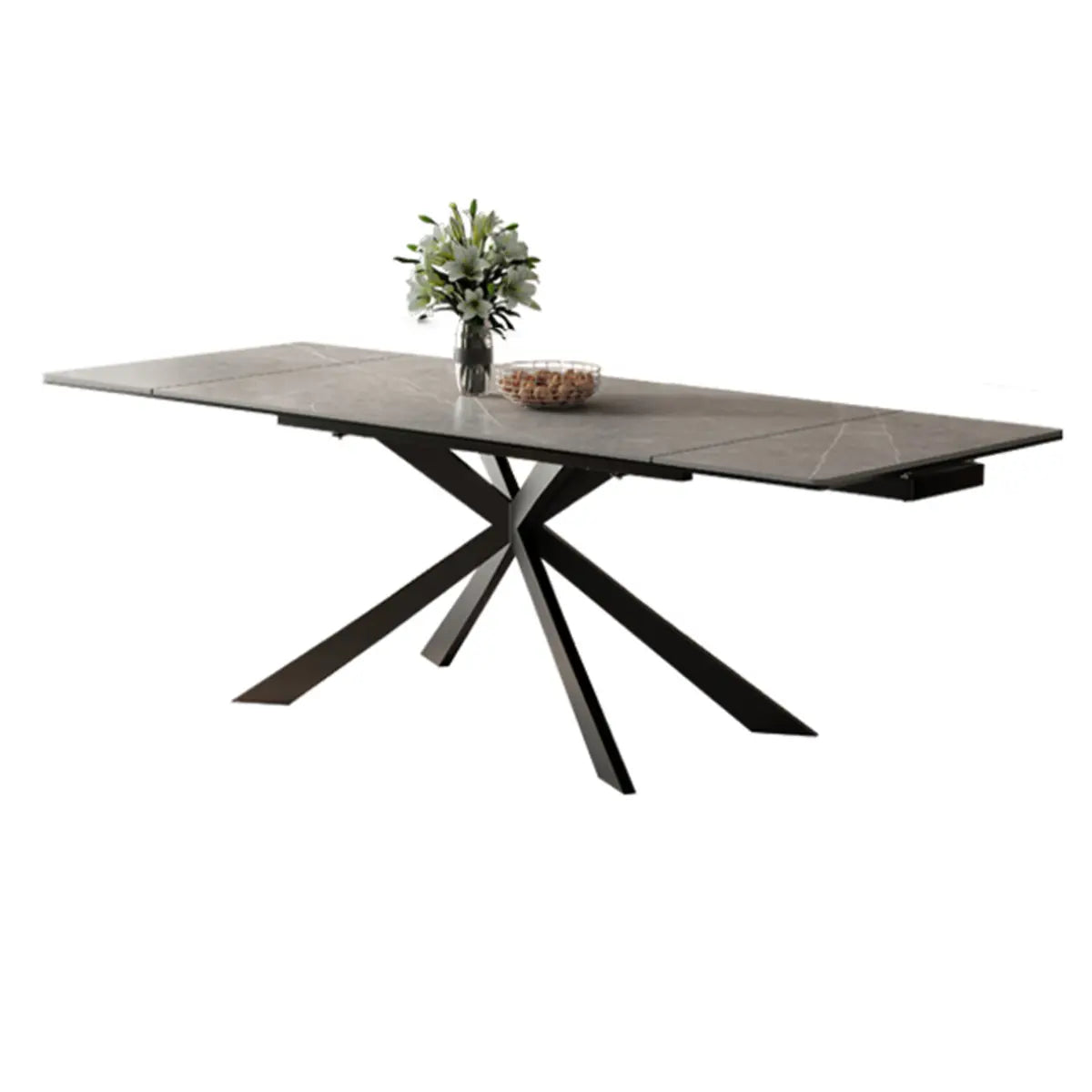 Modern Rectangle Extendable Grey Dining Table Removable Leaf Image - 5