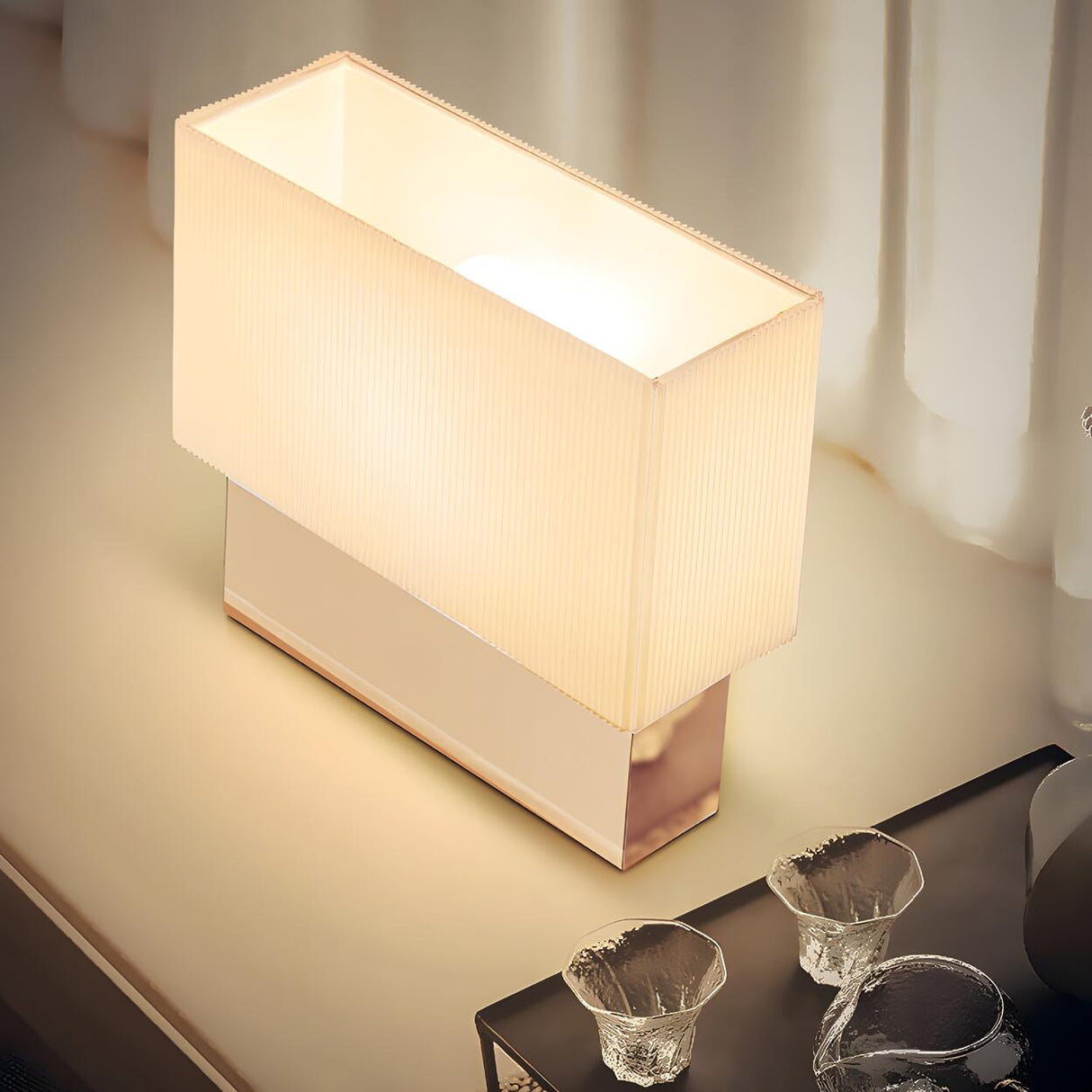 Modern Rectangle Fabric Table Lamp with Touch Switch Image - 6