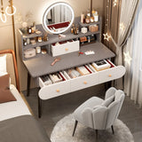 Modern Rectangle Mirror Bedroom White Grey Makeup Vanity Set Image - 1