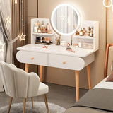 Modern Rectangle Mirror Bedroom White Grey Makeup Vanity Set Image - 14