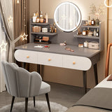 Modern Rectangle Mirror Bedroom White Grey Makeup Vanity Set Image - 18