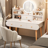 Modern Rectangle Mirror Bedroom White Grey Makeup Vanity Set Image - 19