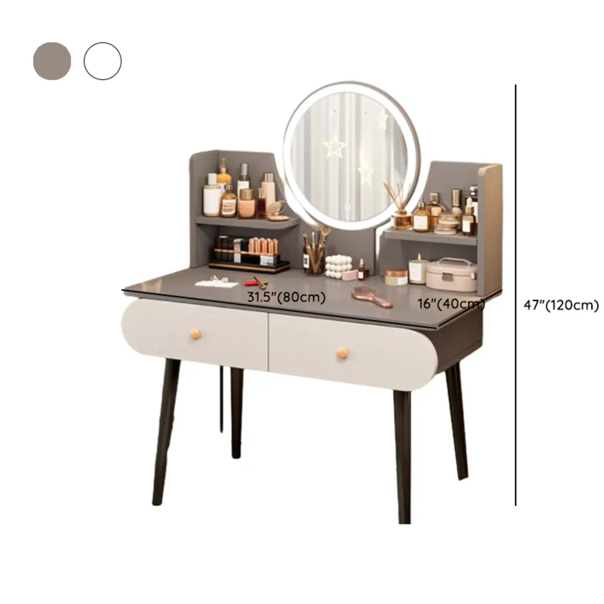 Modern Rectangle Mirror Bedroom White Grey Makeup Vanity Set 