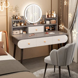 Modern Rectangle Mirror Bedroom White Grey Makeup Vanity Set Image - 3