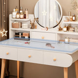 Modern Rectangle Mirror Bedroom White Grey Makeup Vanity Set Image - 9