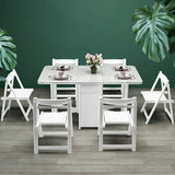 Modern Rectangle Rubberwood Dining Table White Extendable Image - 5