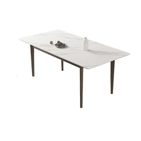 Modern Rectangle Sintered Stone Dining Table White Leaf Image - 2